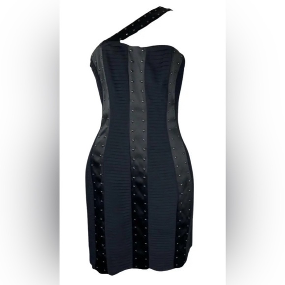 Laundry by Shelli Segal Black Studded One-Shoulder Cocktail Dress – Size 12 (NWT - Picture 1 of 9